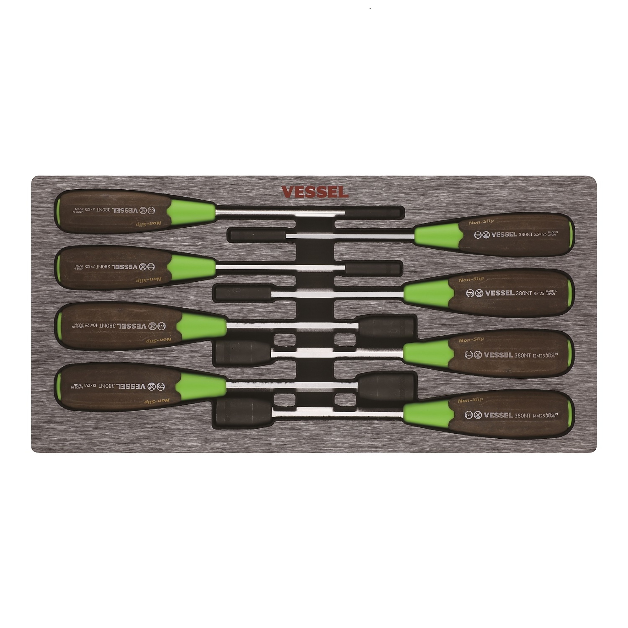 Vessel Wood-Compo Non-Slip Hex Nut Driver Set - 8-Piece, Metric, EVA Foam Inlay, Model# 3808EVA